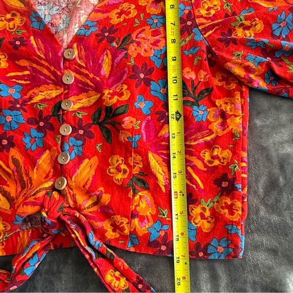 Anthropologie Maison d'Amelie Linen Blend Floral Tie-Front Blouse Size M Red EUC - Picture 4 of 10